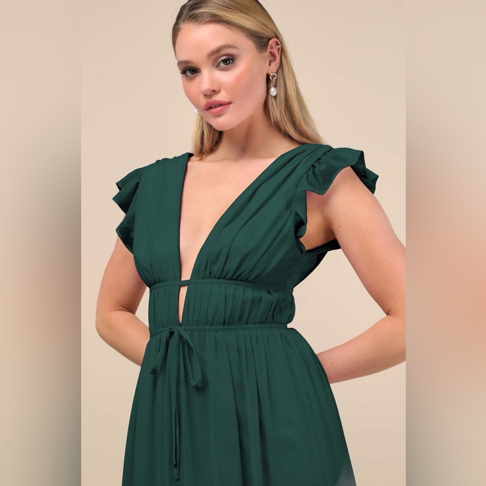 Lulus chiffon emerald green maxi dress nwot - Picture 4 of 8